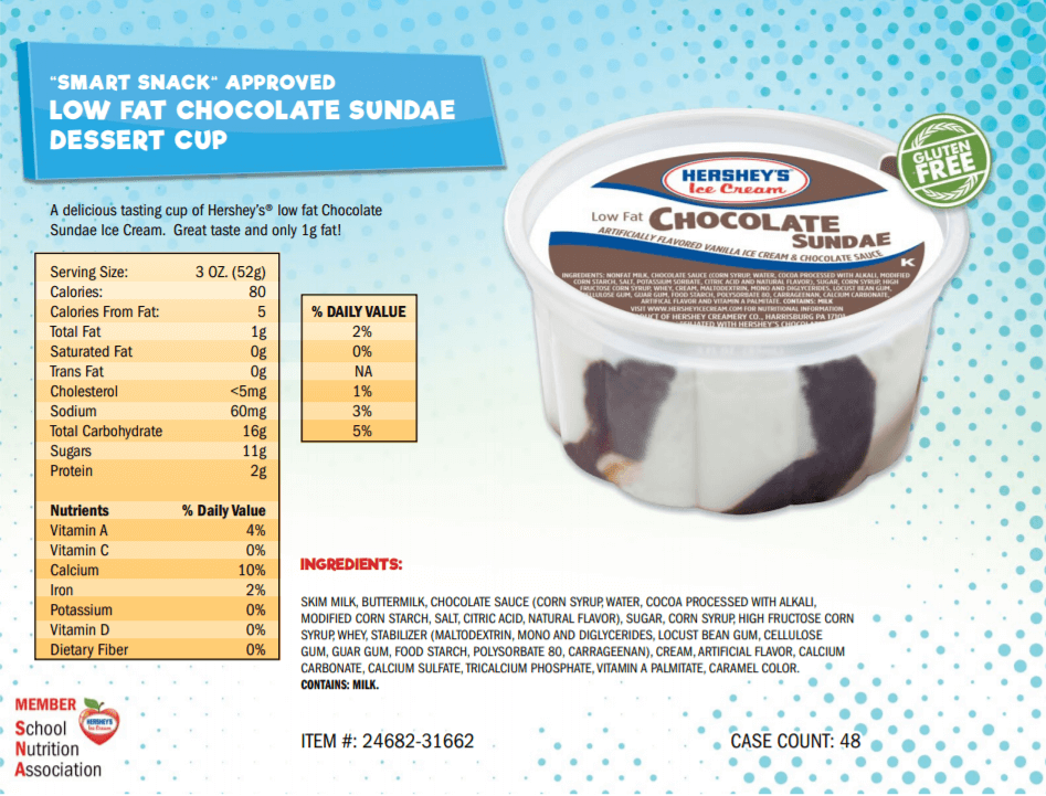 chocolate sundae cup nutritional info