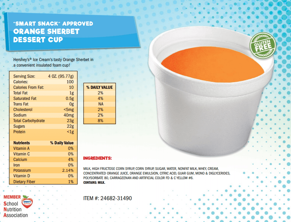 orange sherbet cup nutritional info
