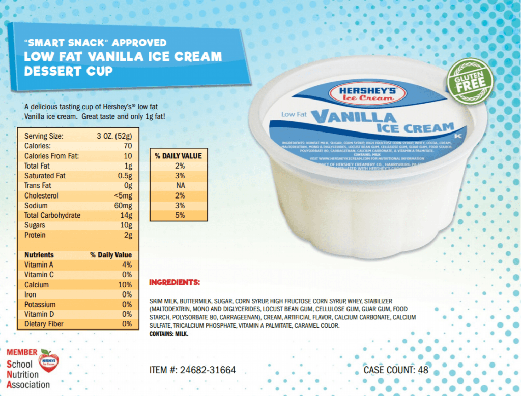 vanilla ice cream cup info